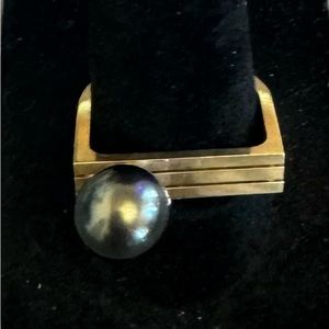Original Trisko 14K Gold Ring with Black Pearl